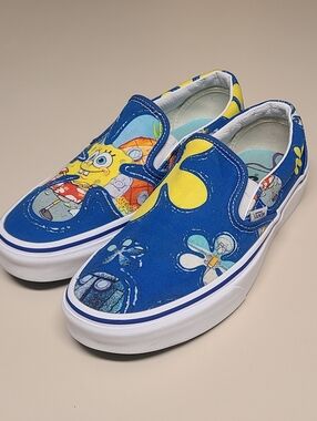 Vans X SpongeBob Aloho Bob Classic canvas slip on skateboard sneakers size 9